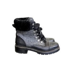 Frye Faux Fur Leather‎ Moto Boots in Black
